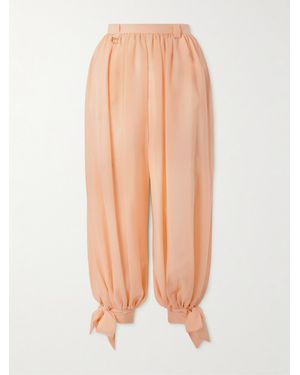 Chloé Pleated Silk-Charmeuse Tapered Trousers - White