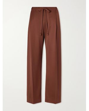 Another Tomorrow Pleated Wool-Blend Straight-Leg Pants - Brown