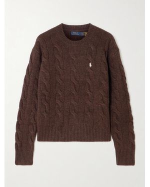 Polo Ralph Lauren Embroidered Cable-Knit Wool And Cashmere-Blend Jumper - Brown