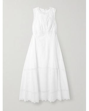 Ulla Johnson Anela Embroidered Tulle-Trimmed Cotton-Poplin Midi Dress - White