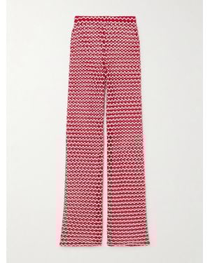 SARA CRISTINA Playa Two-Tone Crocheted Wide-Leg Pants - Red