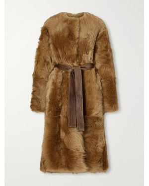 FFORME Demi Reversible Belted Collarless Shearling Coat - Natural