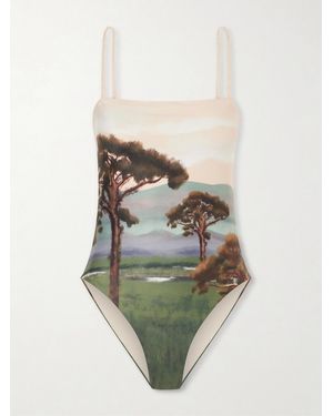 Agua Bendita Durazno Paraiso Embellished Printed Stretch Recycled Swimsuit - Green