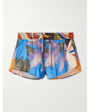 Donde Esteban Palenque Flores Printed Satin Shorts - Blue
