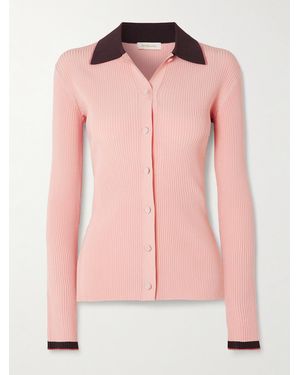 Zimmermann Two-Tone Ribbed-Knit Cardigan - Rose