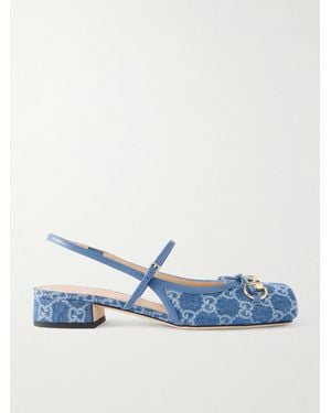 Gucci Horsebit-Embellished Denim-Jacquard Slingback Sandals - Blau