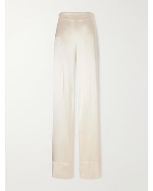 JOSEPH Dijon Silk-Satin Mid-Rise Straight-Leg Trousers - White