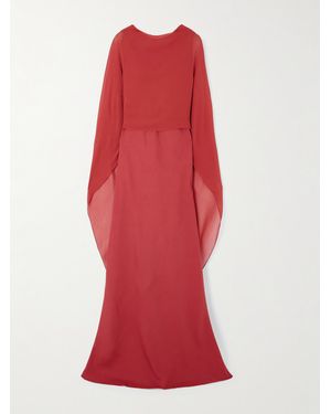 Cortana Luana Convertible Cape-Effect Silk-Chiffon Maxi Dress - Red
