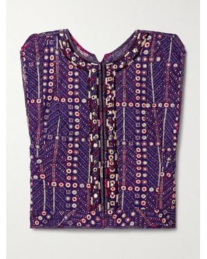 Isabel Marant Cerza Quilted Embellished Printed Cotton Vest - Purple