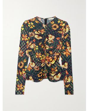 Ulla Johnson Ricci Ruched Printed Stretch-Jersey Top - Green