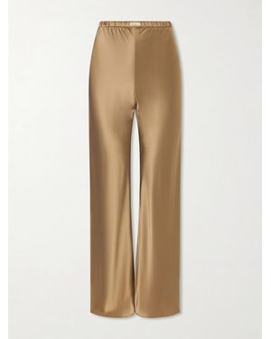 Comme Si Appliquéd Silk-Charmeuse Straight-Leg Trousers - Natural
