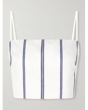 ANDRES OTALORA Tierra Sagrada Cropped Striped Linen-Woven Top - White