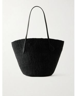 Liffner Sprout Leather-Trimmed Sisal Tote Bag - Black