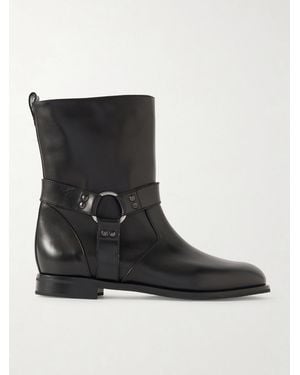 Manolo Blahnik Calica Buckled Leather Biker Boots - Black