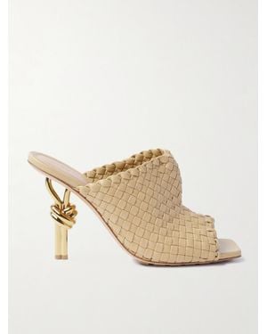 Bottega Veneta Knot Embellished Intrecciato Leather Mules - Natural