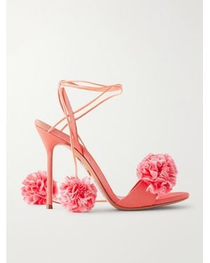 Aquazzura Cherry Kiss 105 Ruffled Chiffon And Leather-Trimmed Grosgrain Sandals - Red