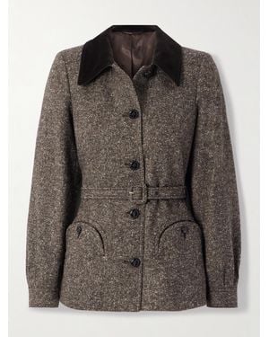 Blazé Milano Sarissa Jacke Aus Tweed Mit Samtbesatz Und Gürtel - Braun