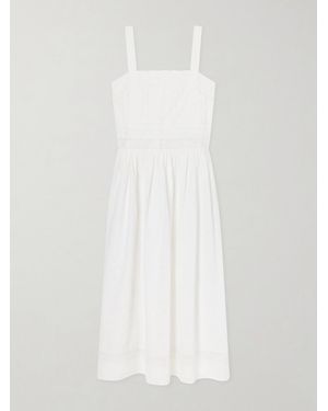 Loretta Caponi Antigua Lace-Trimmed Embroidered Cotton Midi Dress - White