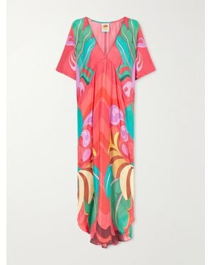 FARM Rio Printed Satin Maxi Dress - White
