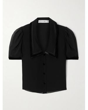 FRAME The Sailor Velvet-Trimmed Silk-Chiffon Blouse - Black