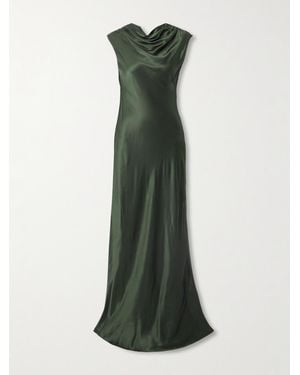 Twp Back To You Paneled Open-Back Draped Satin Gown - Green