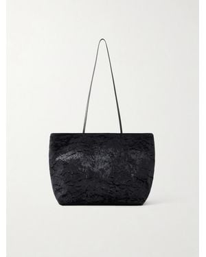Valesque Spaghetti Leather-Trimmed Crushed-Velvet Shoulder Bag - Black
