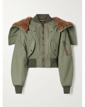 R13 Cropped Fleece-Trimmed Padded Cotton-Blend Shell Bomber Jacket - Green