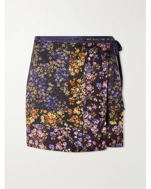 Dries Van Noten Floral-Print Satin Mini Skirt - Gray