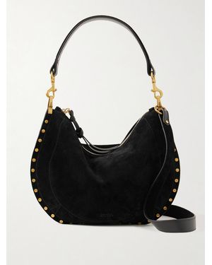 Isabel Marant Oskan Soft Schultertasche Aus Veloursleder Mit Lederbesätzen Und Nieten - Schwarz