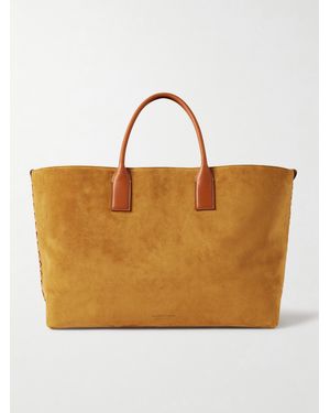 Bottega Veneta Cabat Large Leather-Trimmed Suede Tote - Brown