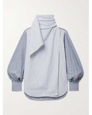 Adam Lippes Foulard Draped Striped Cotton-Poplin Turtleneck Blouse - Blue