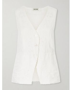 RIXO London Jesse Broderie Anglaise Linen-Blend Top - White