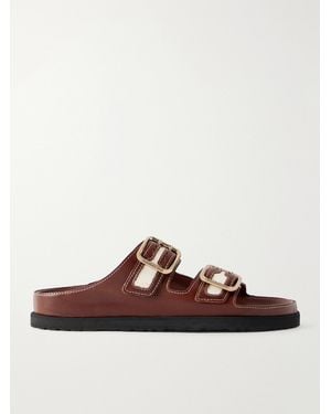 Birkenstock Arizona Bold Canvas-Trimmed Leather Sandals - Brown
