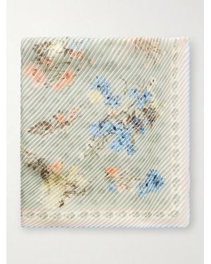 McQueen Floral-Print Plissé Silk-Satin Scarf - Natural