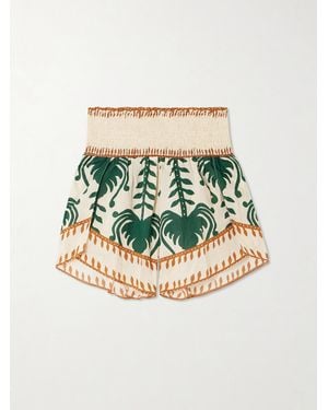 Johanna Ortiz Linka Shirred Printed Cotton Shorts - Green