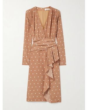 Alessandra Rich Gathered Polka-Dot Silk Crepe De Chine Midi Dress - Natural