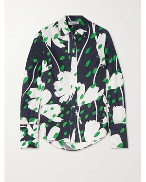 Monse Cutout Tie-Detailed Draped Floral-Print Silk-Twill Shirt - Green