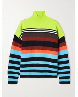 Christopher John Rogers Striped Ribbed Wool-Blend Turtleneck Sweater - Blue