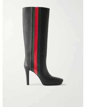 Gucci Galleria 115 Web-Trimmed Leather Knee Boots - White