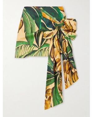 FARM Rio Bananart Wrap-Effect Bow-Embellished Printed Linen Mini Skirt - Green