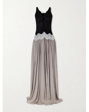 Christopher Esber Verner Cut-Out Pleated Lace-Trimmed Jersey Maxi Dress - White