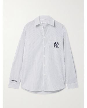 Sporty & Rich New York Yankees Serif Embroidered Striped Cotton-Poplin Shirt - White