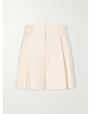 Blazé Milano Danae Mid-Rise Pleated Canvas Shorts - Natural