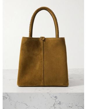 Metier Vérité Mini Braided Leather-Trimmed Suede Tote - Natural