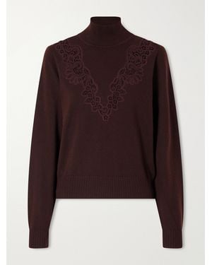 Zimmermann Valiant Lace-Trimmed Wool Turtleneck - Brown