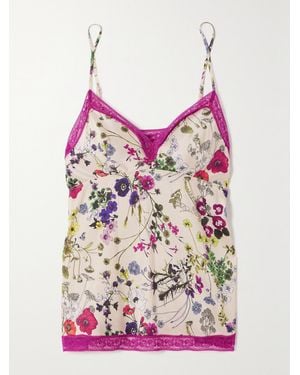 Eres Herbier Caracole Lace-Trimmed Floral-Print Silk-Twill Camisole - Pink