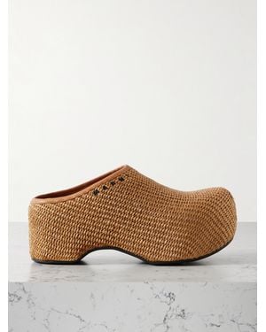 Marni Sabot Raffia Platform Clogs - Brown