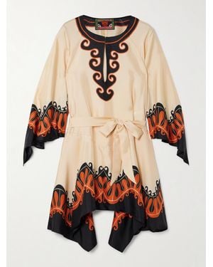 La DoubleJ Mother Malibu Belted Printed Silk Mini Dress - Natural