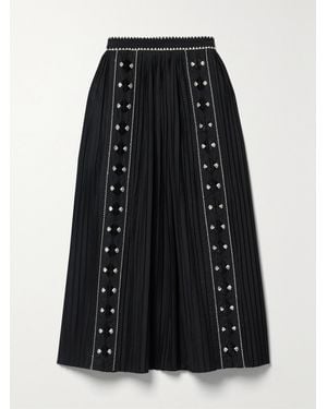 Ulla Johnson Sabina Pleated Embroidered Cotton-Poplin Midi Skirt - Black