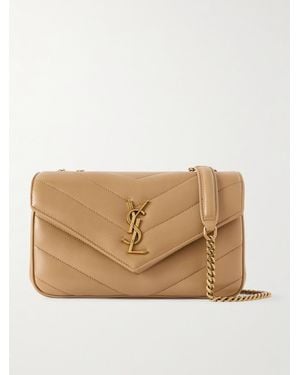 Saint Laurent Loulou Schultertasche Aus Gestepptem Leder - Natur
